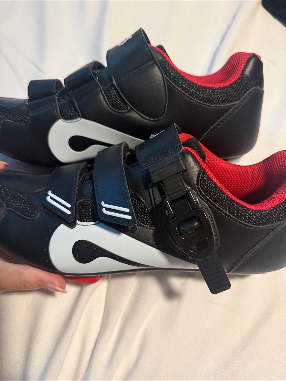 Peloton Black and Red Bike Shoes with White Accent
